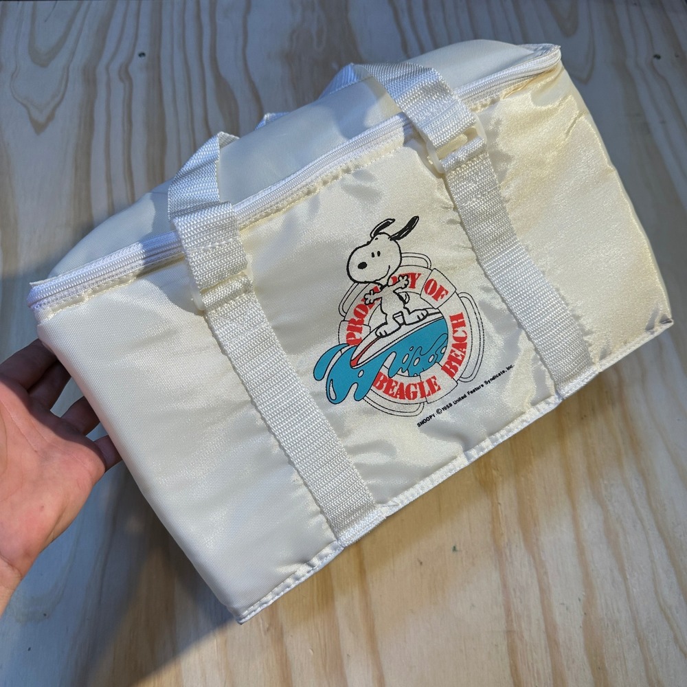 Vintage Snoopy Peanuts Insulated Lunch Bag Cream Beagle Beach Surfing Tote